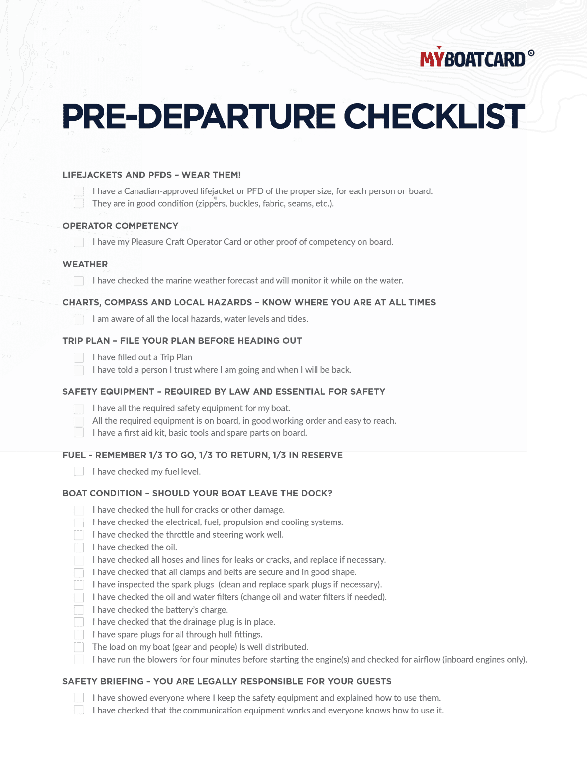 Pre Departure Checklist ® Official Canadian Boating