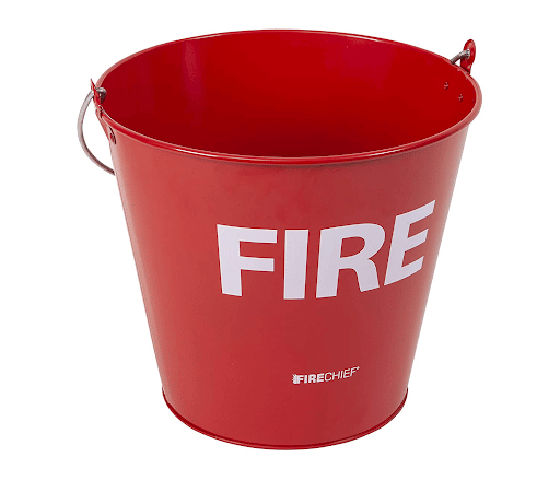 Red firebucket used in case of emergnecy on certain size boats.